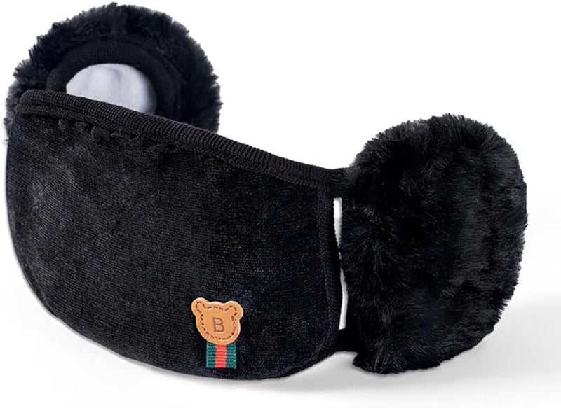 TecHong Kids Winter Warm Windproof Mask with Fluffy Ear Covers - Thick Dustproof Breathable Mouth Cover Half Face Earflaps - Image 2